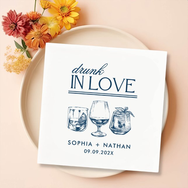 Drunk In Love Personalised Wine Glasses Wedding Napkin (Creator Uploaded)