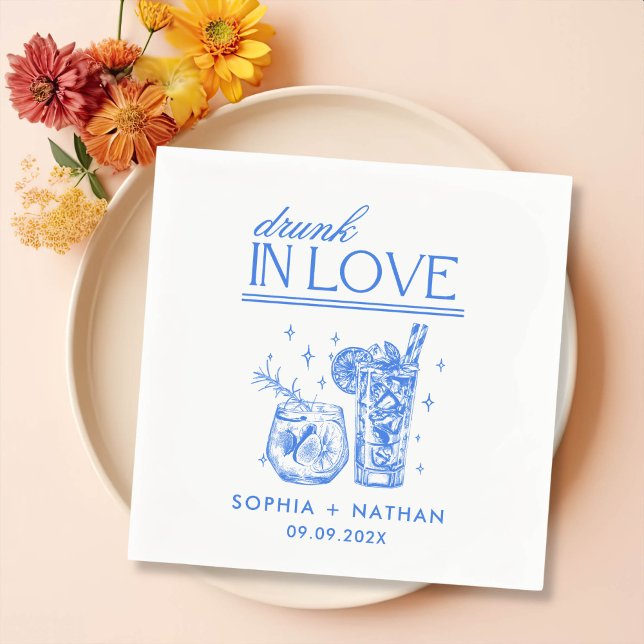 Drunk In Love Personalised Wine Glasses Wedding Napkin (Creator Uploaded)