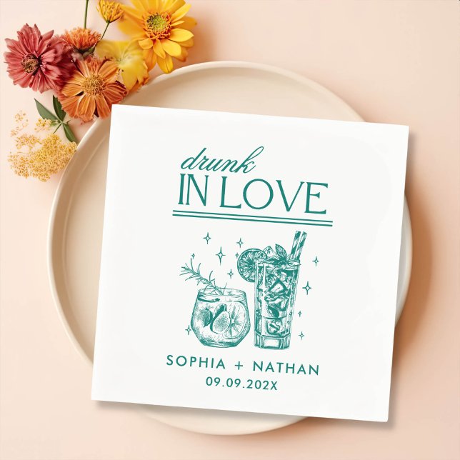 Drunk In Love Personalised Wine Glasses Wedding Napkin (Creator Uploaded)