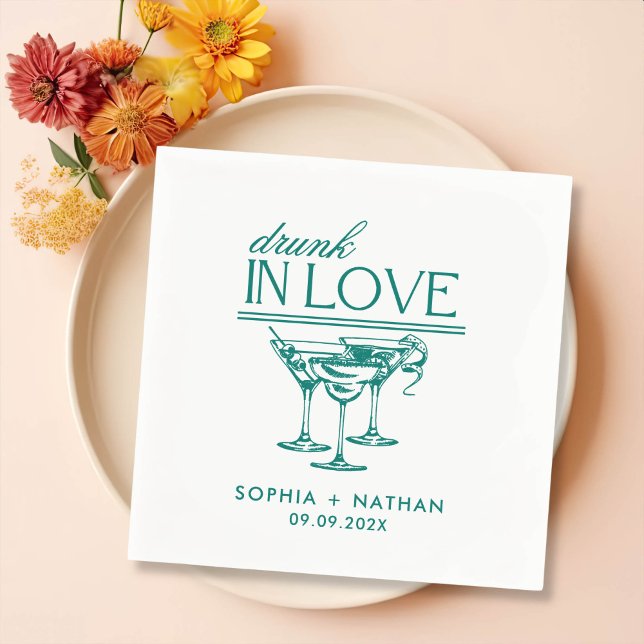 Drunk In Love Personalised Wine Glasses Wedding Napkin (Creator Uploaded)