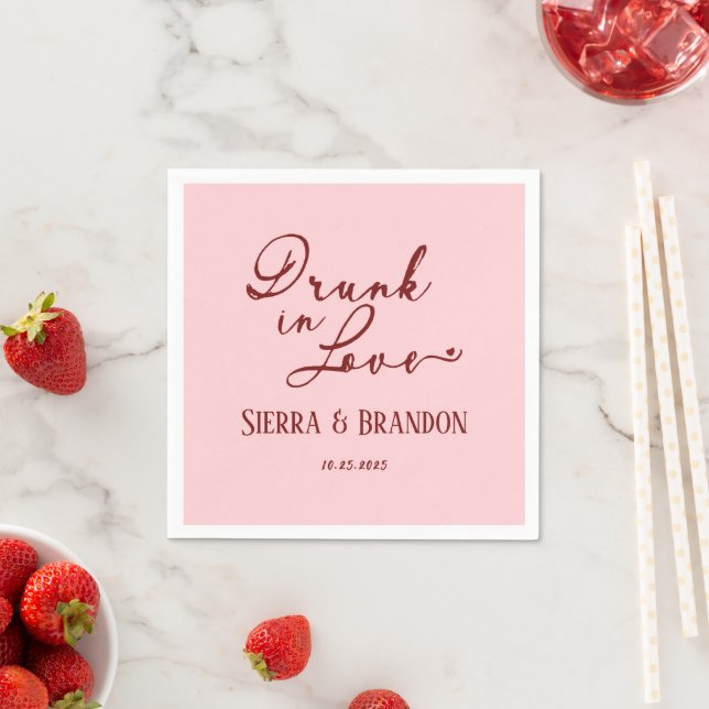 Drunk In Love Pink Monogram Wedding Napkins (Insitu)