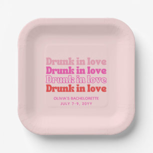 Drunk in Love Pink Retro Bachelorette Party Paper Plate