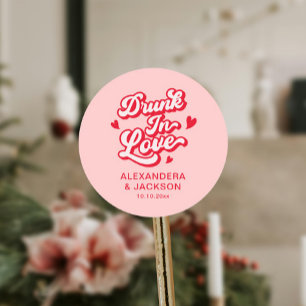 Drunk in Love Red and Pink Wedding Favour Classic Round Sticker