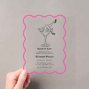 Drunk in Love Retro Martini Bachelorette Party Acrylic Invitations