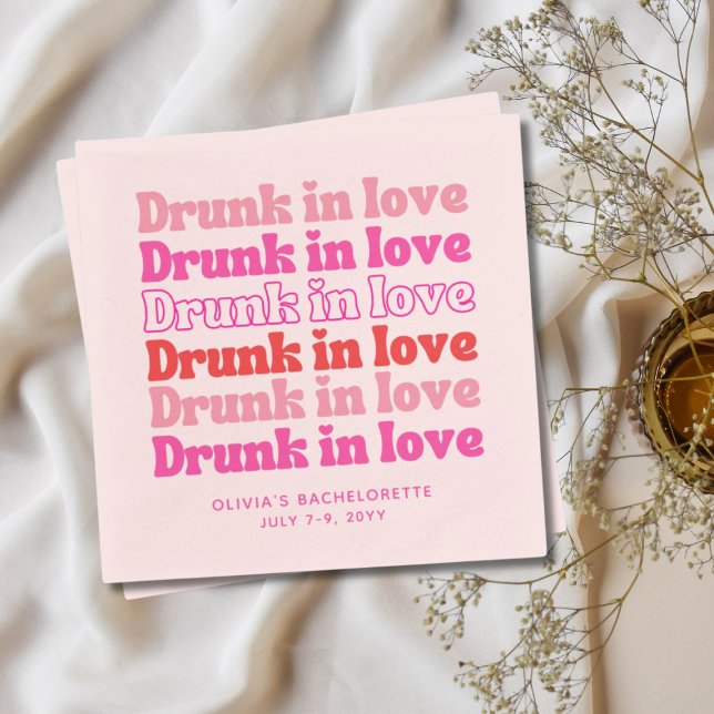 Drunk in Love Retro Pink Bachelorette Party Napkin (Bachelorette Party Napkins Drunk in Love Retro Theme)