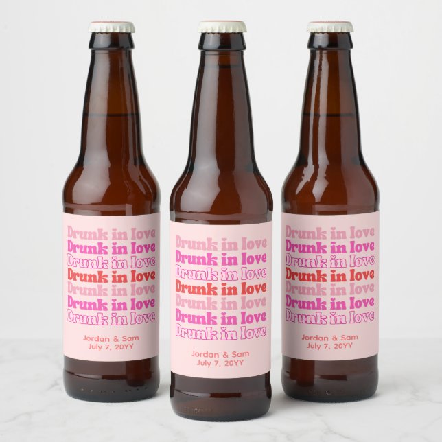 Drunk in Love Retro Pink Rehearsal Dinner Beer Bottle Label (Bottles)