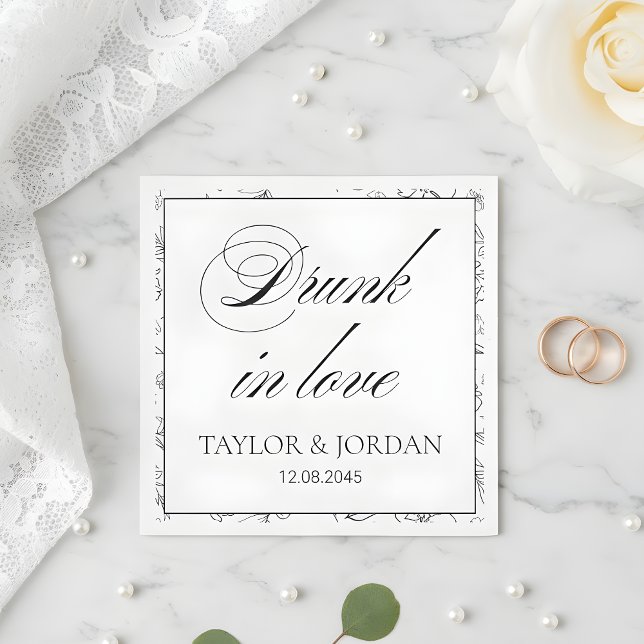 Drunk in Love Script Floral Wedding Custom  Napkin (Creator Uploaded)