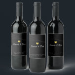 Drunk in Love Wed Modern Black  Wine Label<br><div class="desc">The image of a small faux gold heart of love,  couple names and special date on black background (editable colour)...  to help make your big day perfect</div>