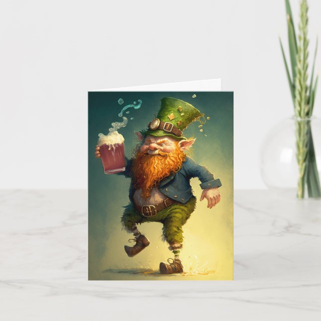 Drunk Leprechaun Clurichaun Illustration Card (Front)