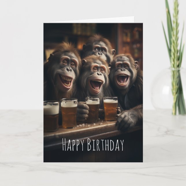 Drunk Monkeys Drinking Beer in the Pub Funny Adult Card (Front)