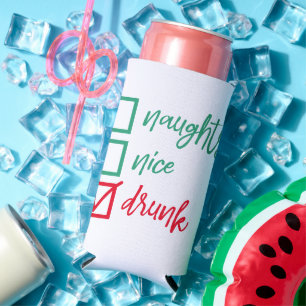 Drunk Not Naughty or Nice   Funny Christmas Humour Seltzer Can Cooler