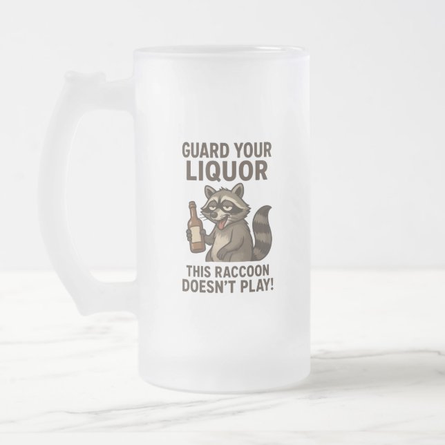 Drunk Raccoon Frosted Glass Beer Mug (Left)