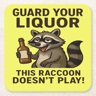 Drunk Racoon Square Paper Coaster