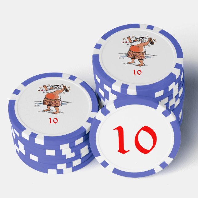 Drunk Santa blue 10 striped poker chip (Stack)