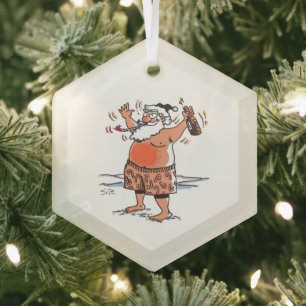 Drunk Santa hexagon glass ornament