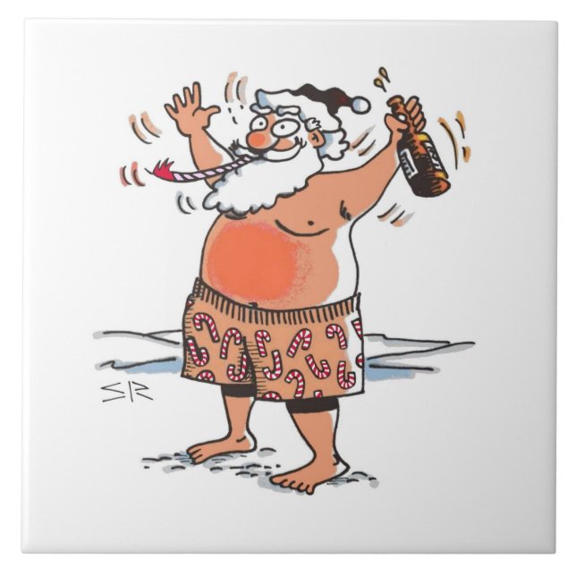Drunk Santa large ceramic tile (Front)