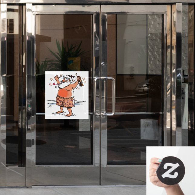 Drunk Santa large window cling front stick (Office Door)