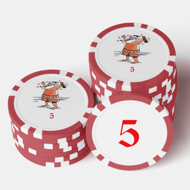 Drunk Santa red 5 striped poker chip (Stack)