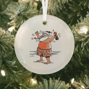 Drunk Santa round glass ornament