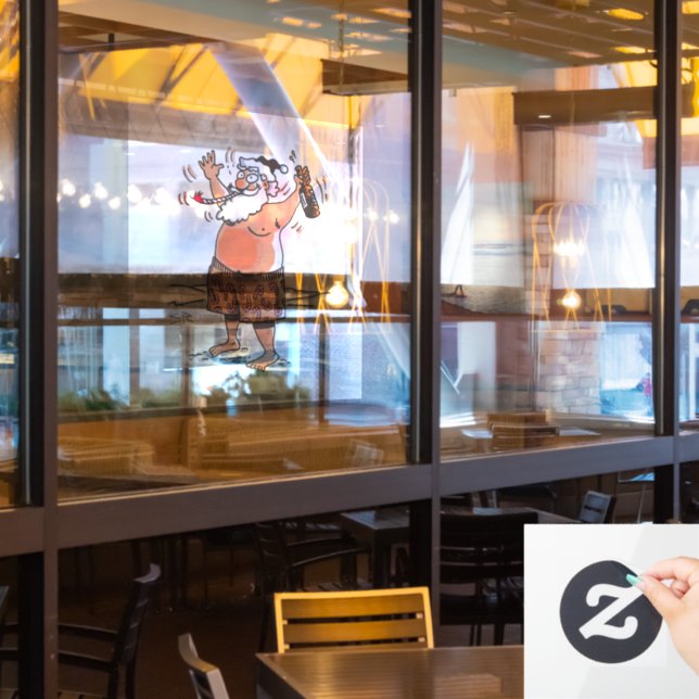 Drunk Santa see through window cling back stick (Restaurant Window)