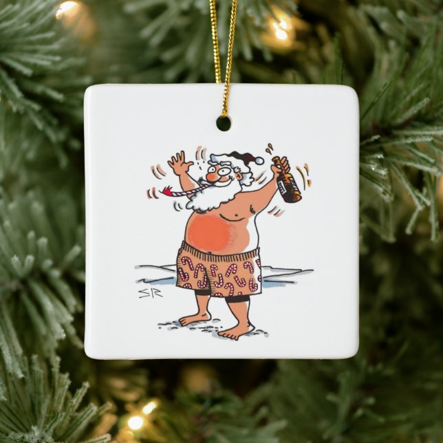 Drunk Santa square ceramic ornament (Tree)