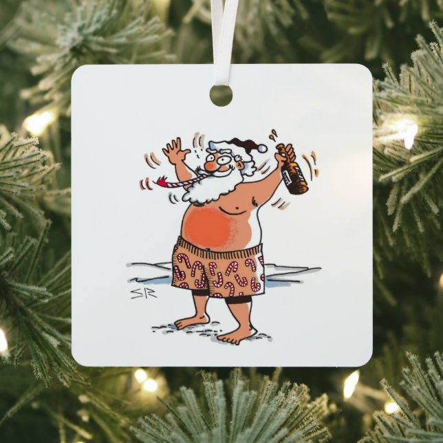 Drunk Santa square metal ornament (Insitu)