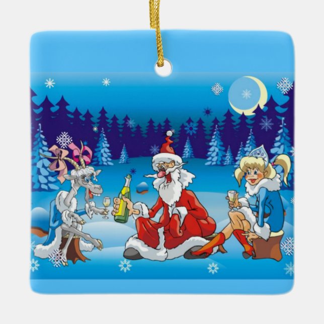 drunk Santa ugly xmas Ceramic Ornament (Front)