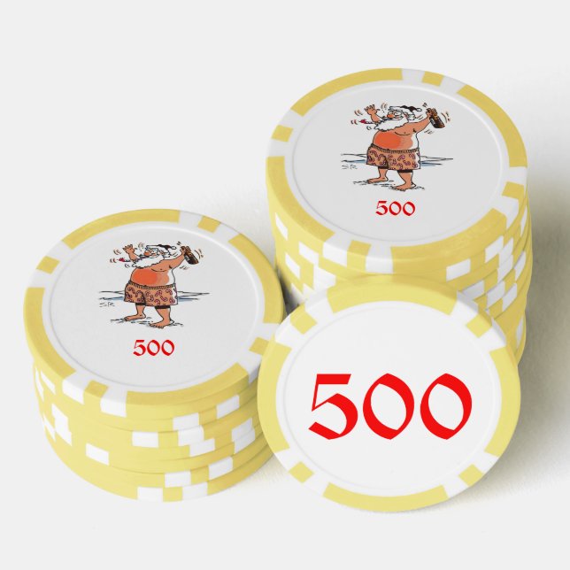 Drunk Santa yellow 500 striped poker chip (Stack)
