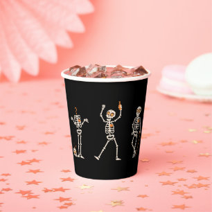 Drunk Skeleton at Halloween Party Paper Cups