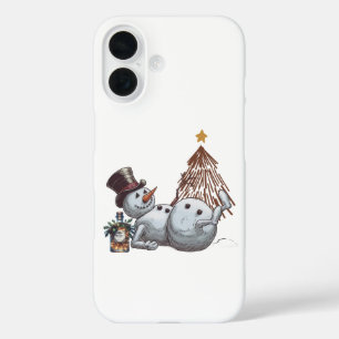 Drunk snowman with a bottle of whiskey. iPhone 16 case
