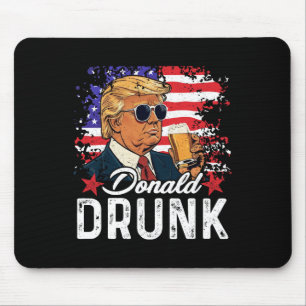 Drunk Trump Drink Beer 4th Of July American Flag  Mouse Pad