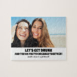 Drunk Try - Funny Bridesmaid Proposal Photo Jigsaw Puzzle<br><div class="desc">Two friends photo funny bridesmaid or maid of honour proposal jigsaw puzzles "LET'S GET DRUNK AND TRY ON PRETTY DRESSES TOGETHER! Will you be my bridesmaid?"</div>
