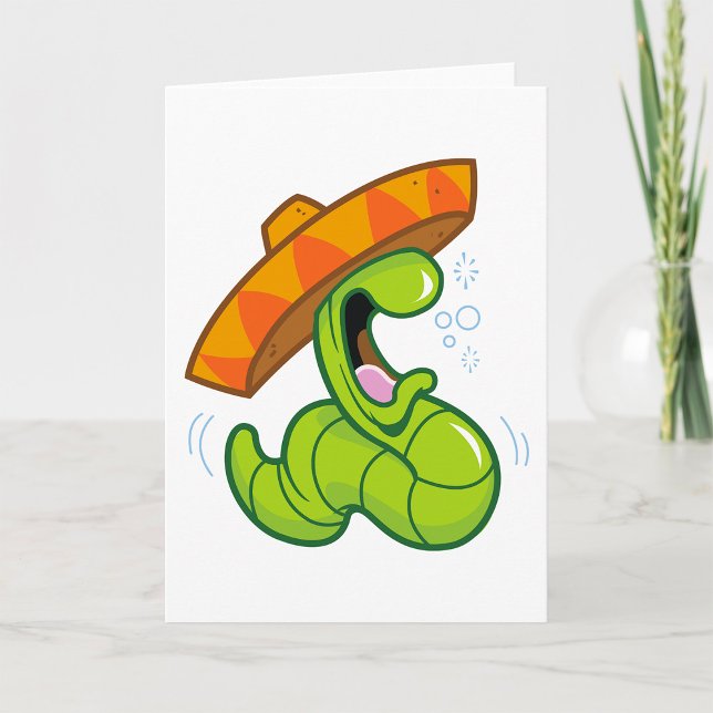 Drunk Worm with Sombrero Mexican Party Card (Creator Uploaded)