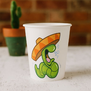 Drunk Worm with Sombrero Mexican Party Paper Cups