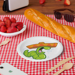 Drunk Worm with Sombrero Mexican Party Paper Plate
