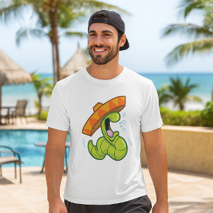 Drunk Worm with Sombrero Mexican Party T-Shirt