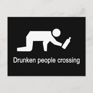 Drunken people crossing ⚠ Thai Sign ⚠ Postcard