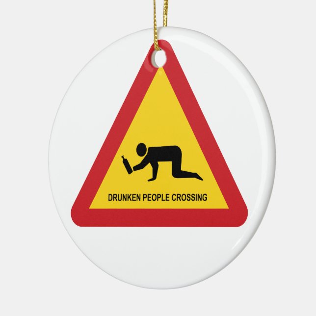 DRUNKEN PEOPLE CROSSING TRAFFIC SIGN CERAMIC TREE DECORATION (Left)