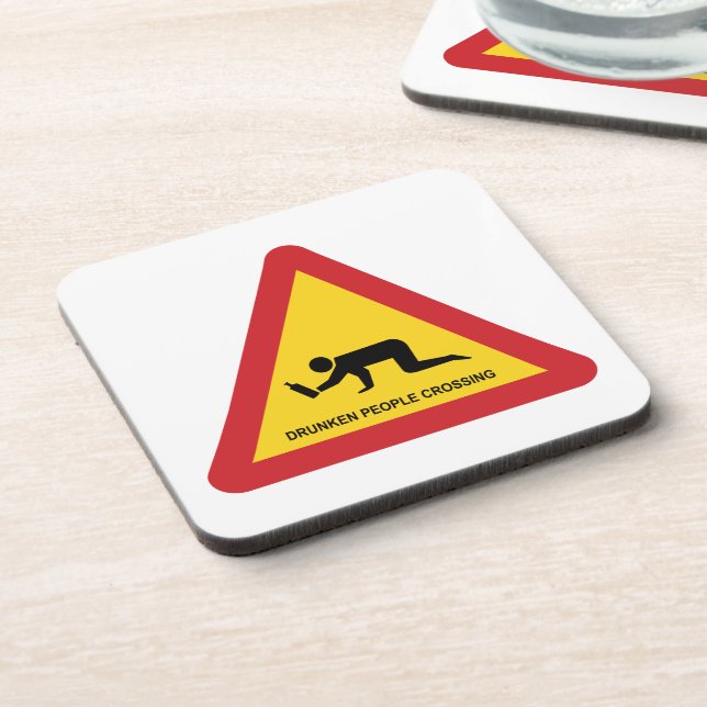 DRUNKEN PEOPLE CROSSING TRAFFIC SIGN COASTER (Left Side)
