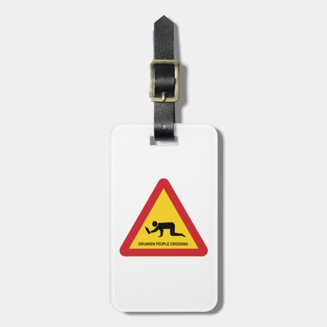 DRUNKEN PEOPLE CROSSING TRAFFIC SIGN LUGGAGE TAG (Front Vertical)
