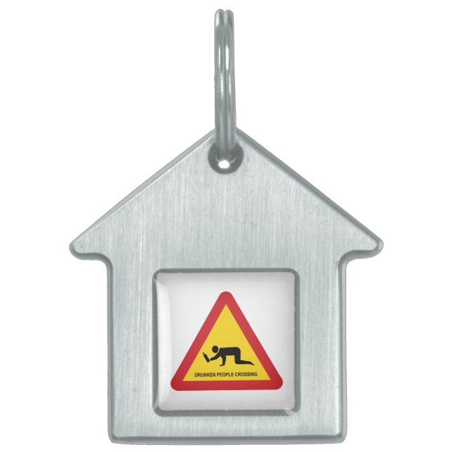 DRUNKEN PEOPLE CROSSING TRAFFIC SIGN PET ID TAG (Front)