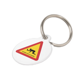 DRUNKEN PEOPLE CROSSING TRAFFIC SIGN PET TAG