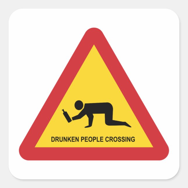 DRUNKEN PEOPLE CROSSING TRAFFIC SIGN SQUARE STICKER (Front)
