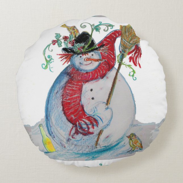 DRUNKEN SNOWMAN ROUND CUSHION (Back)