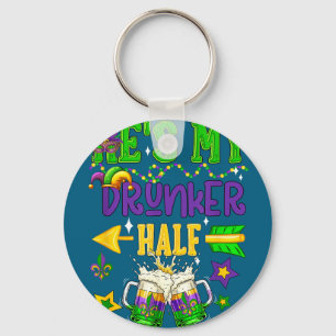 Drunker half mardi gras couple drinking beer key ring