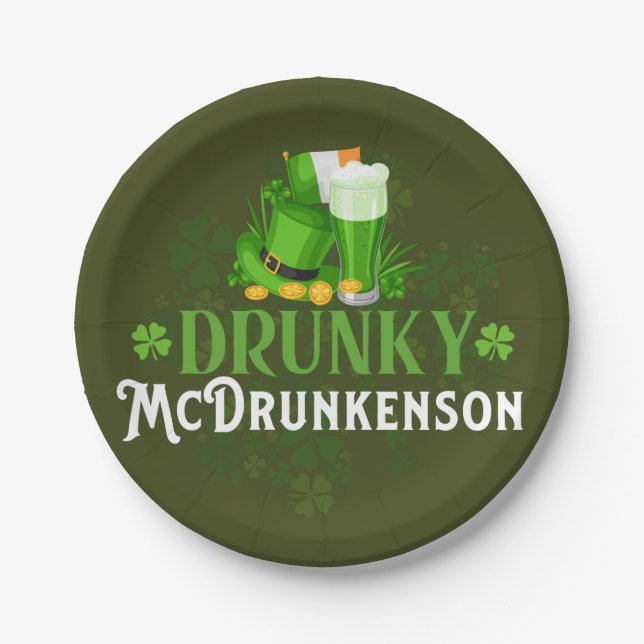 Drunky McDrunkerson St. Patrick's Day Paper Plate (Front)