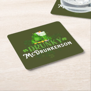 Drunky McDrunkerson St. Patrick's Day Square Paper Coaster