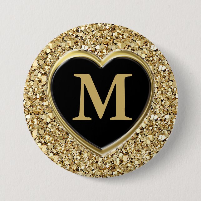 Druzy crystal monogram - metallic gold 7.5 cm round badge (Front)