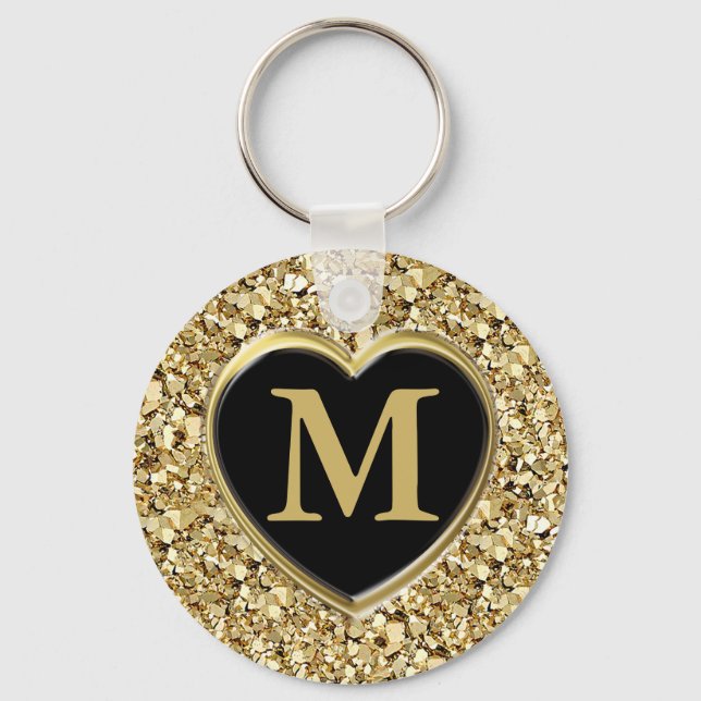Druzy crystal monogram - metallic gold key ring (Front)