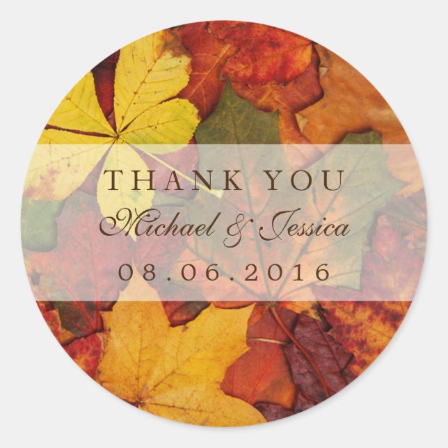 Dry Autumn Leaf Fall Wedding Thank You Sticker (Front)